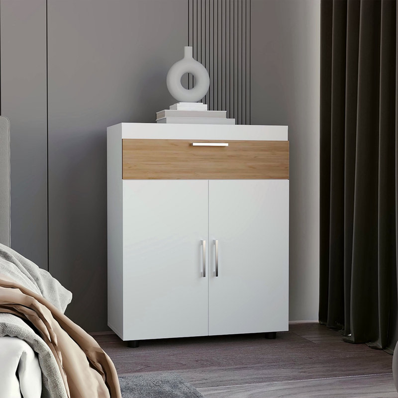 Range-chaussures avec portes doubles et tablettes intérieures, armoire de rangement pour chaussures autoportante