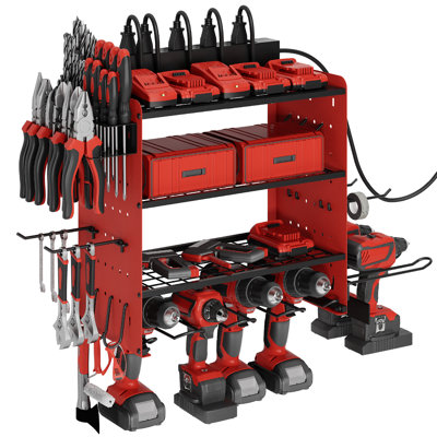 Sttoraboks Modular Power Tool Organizer with Charging Station, Wall Mount Garage 4 Drill Shelf Rack