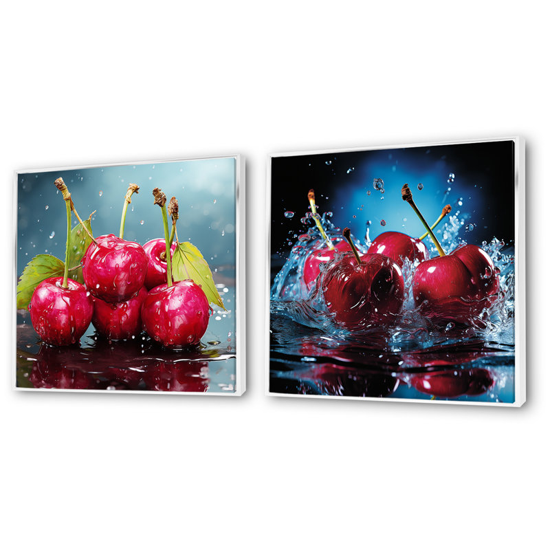 Cherry Eclipse I - Cherry Canvas Wall Art Set Of 2, White Floater Framed, 16" H x 33" W x 1" D