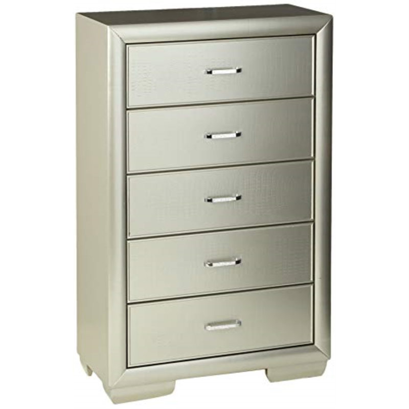 Commode 5 tiroirs Century, Argent-champagne