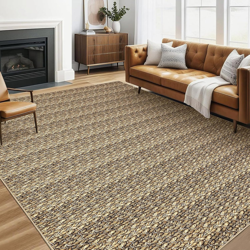 Modern Braided Printed 2x6 Runner Rug Stain Resistant Carpet with Non-Slip Backing Low Pile Floor Cover Kitchen Hallway EntrywayBrown