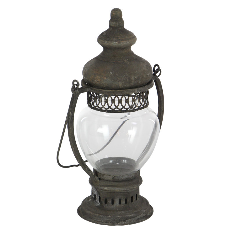 Metal Decorative Brown Indoor Outdoor Candle Lantern with Handle
