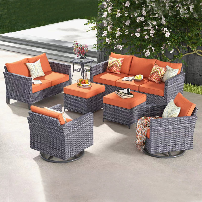 Ensemble de conversation avec canapé 7 pièces Lovall, Orange