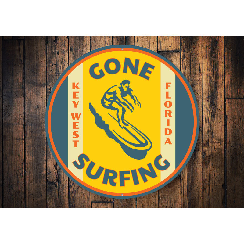 Panneau en aluminium «Gone Surfing Key West Florida», H 12 po x l 12 po x P 0,04 po