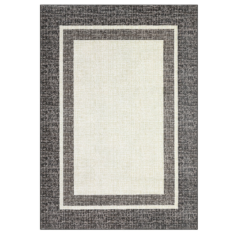 9 x 12 ft Taupe Rectangular Area Rug Indoor Modern Soft Non Slip Geometric Bordered Washable, Rectangle 9' x 12'