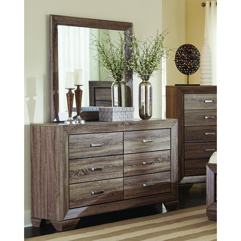 Commode double 6 tiroirs avec miroir, Taupe délavé