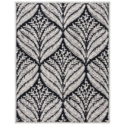 Tapis floral en laine touffeté à la main Cerda noir / ivoire