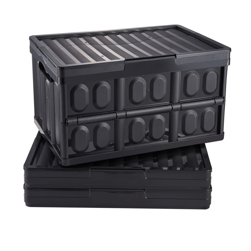 45L bacs de rangement pliables avec couvercles (paquet de 3) - Caisses pliantes robustes en plastique pour l'organisation de la maison et de la voiture