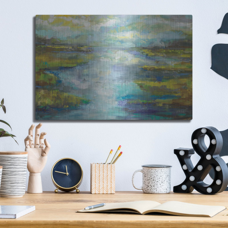 Art mural en métal luxueux «Quietude» par Jeanette Vertentes, 16 po x 12 po