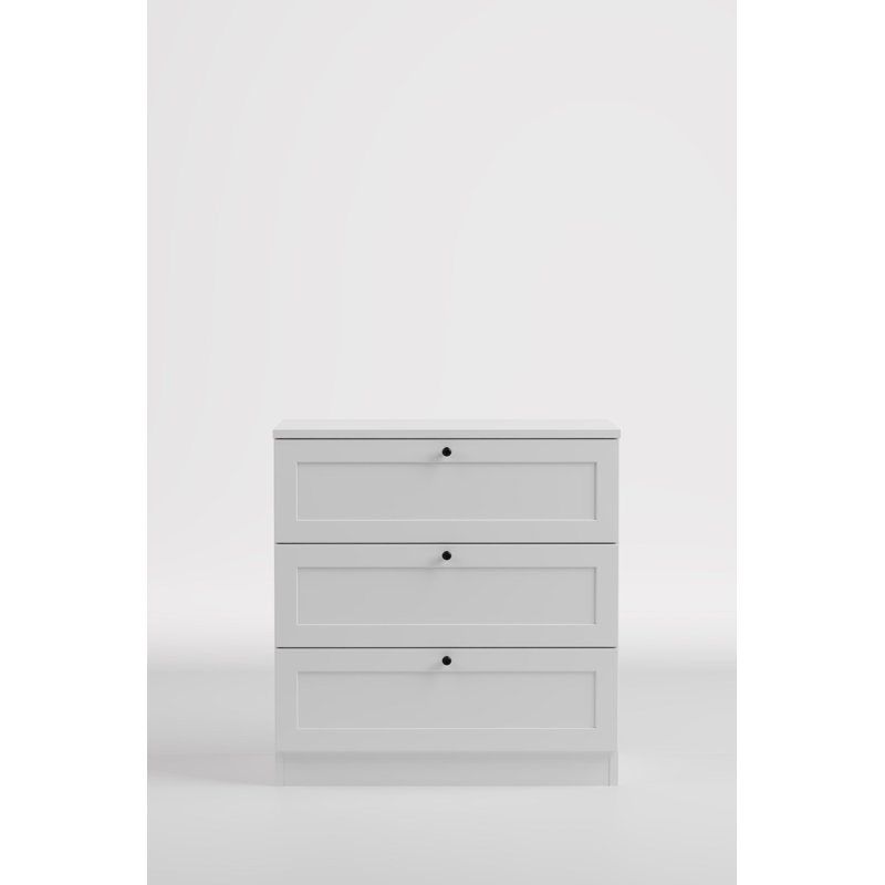 Commode 3 tiroirs avec façades à panneau plat, blanc