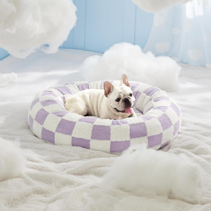 Lit pour chien Lesure Donut, Mauve / carreauté, M (H 8 po x l 30 po x P 30 po)