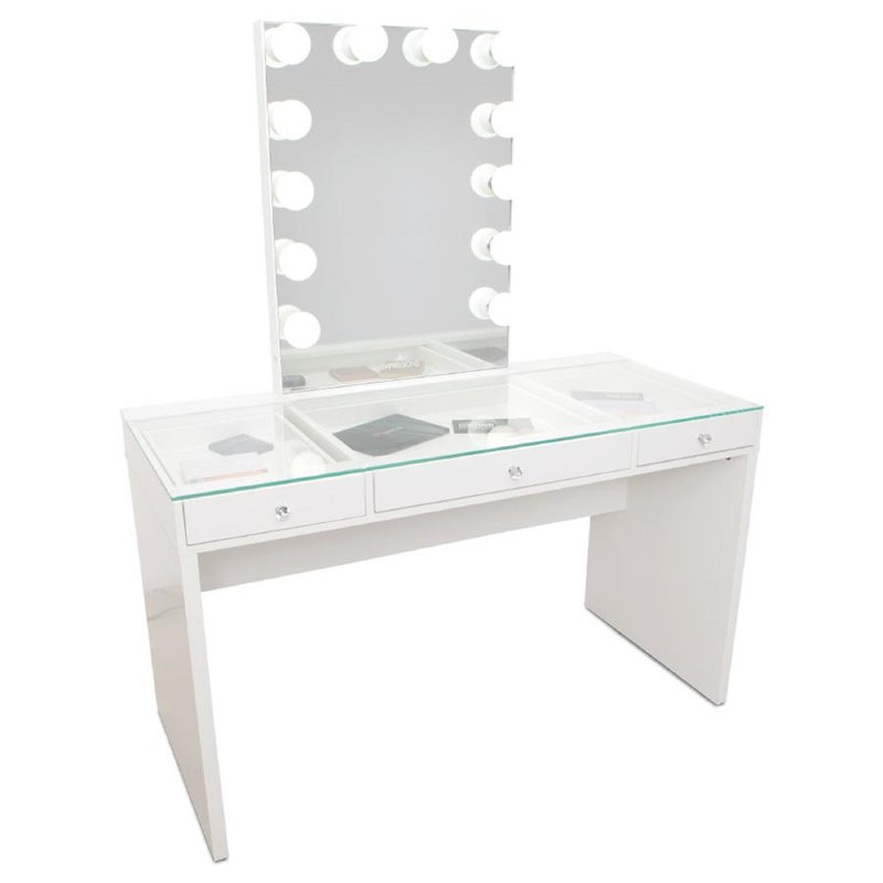 SlayStation Plus 2.0 vanity desk with mirror and lights, Vanity Mirror Bundle for Room Decor