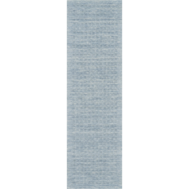 Tapis bleu fait à la main Ardell, Tapis de couloir 2 pi 3 po x 8 pi