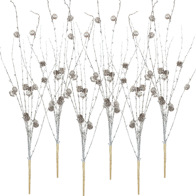 Ensemble de 6 fausses pommes de pin en vaporisateur argent