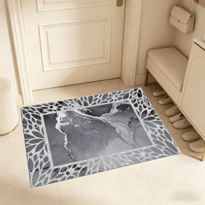 Tapis gris gris argenté pour le salon, doux et confortable, convient à toutes les saisons, facile à entretenir, tapis de sol intérieur lavable à la machine, sous la table de ferme convenant à la chambre à coucher, à la salle à manger, au bureau, au patio, au balcon, à la maison
