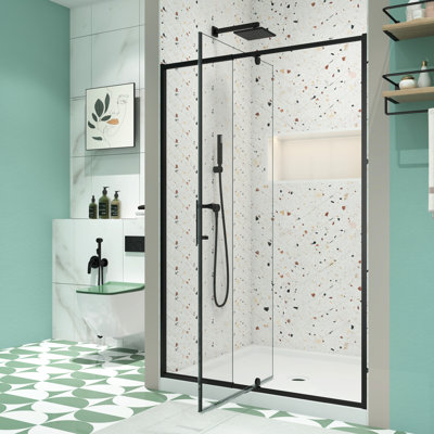 50 - 54" W X 71" H Shower Door, Matte Black Finish, 1/4" Tempered Glass, Stainless Steel Handle, Reversible Install, Leakage Design, Pivot Swing Style Glass Door 50-54" 71", Black, Easy Left & Right