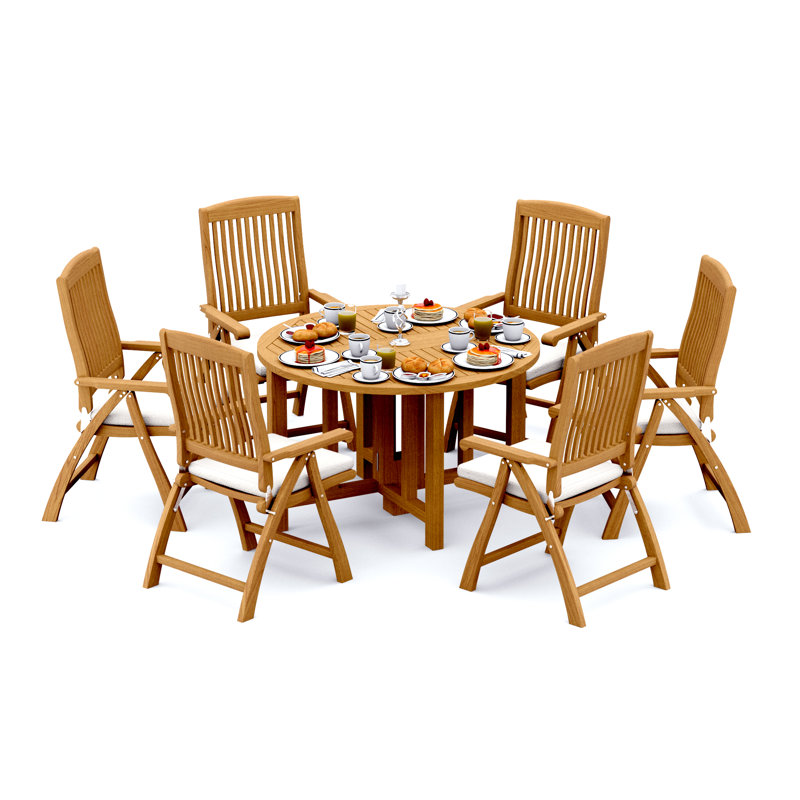 5 Pcs Grade-A Teak Wood Dining Set: 48" Round Butterfly Table And 4 Marley Folding Reclining Arm Chairs #11MR0904, 6