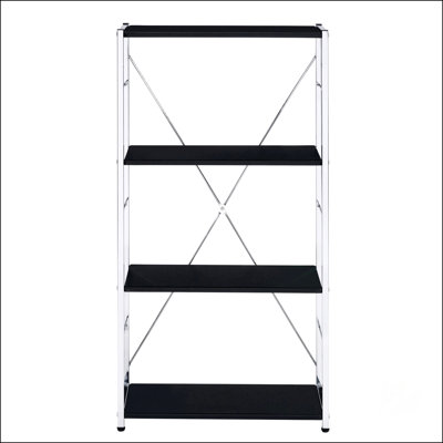Black And Chrome 4-Tier Rectangular Bookshelf