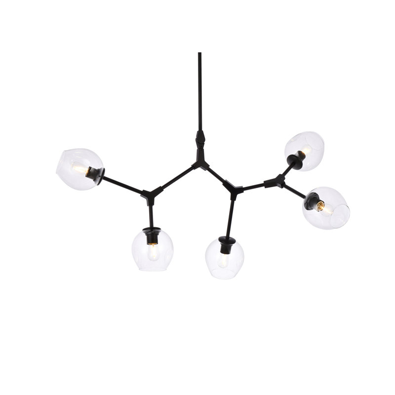 Ulrey 5 - Light Dimmable Sputnik Modern Linear Chandelier, Black