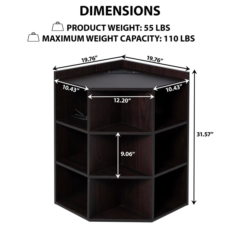 Armoire de coin Birta avec ports USB et prises de courant, Brun foncé