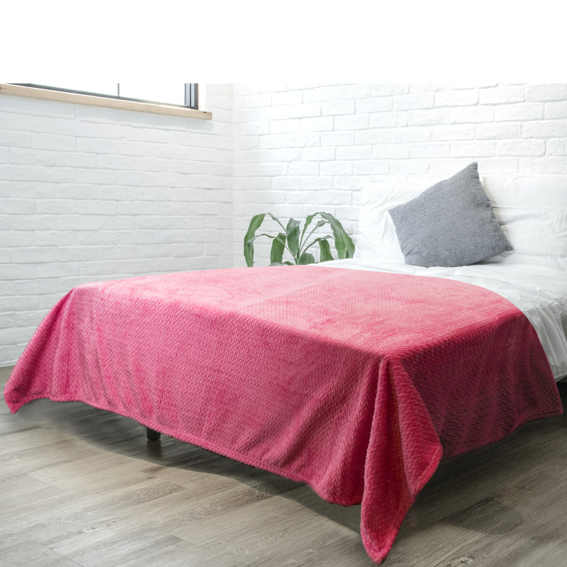 Hot Pink Twin Fleece Throw Blanket with Chevron Pattern