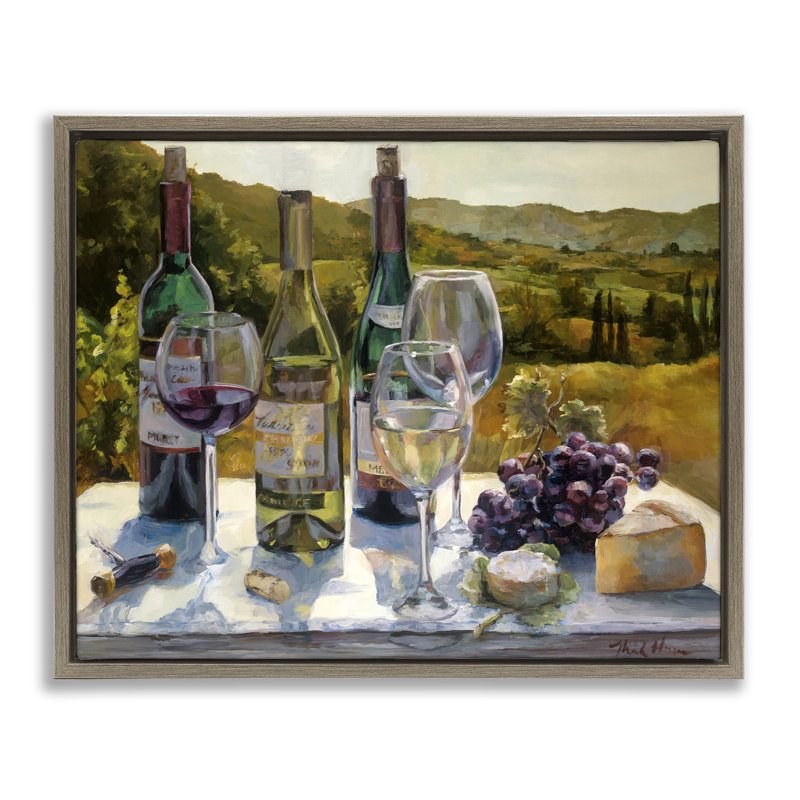Art encadré flottant "Wine and Cheese Vineyard" par Marilyn Hageman, Cadre flottant orme Montalcino, H 17 po x l 21 po