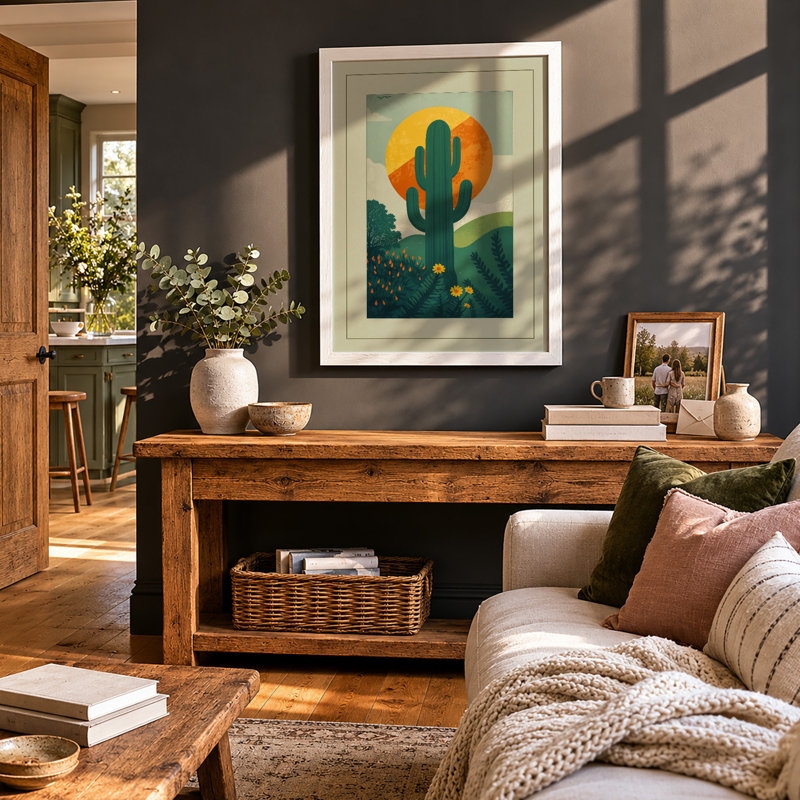 Desert Saguaro at Sunset Botanical - Framed Print, A4 - 29.7 x 21.0 cm, White
