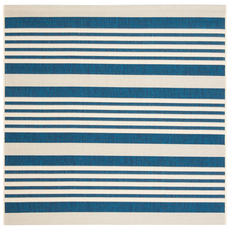 Arneshia Striped Navy/Beige Indoor / Outdoor Area Indoor/Outdoor Area Rug, Square 6'7"