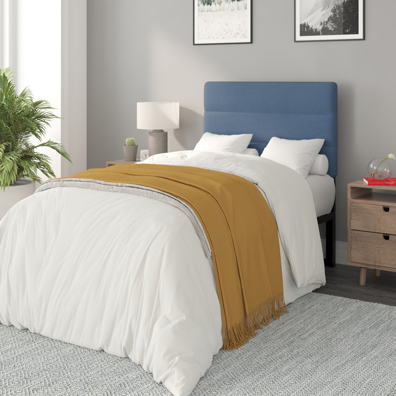 Channel Stitched Upholstered Headboard, Adjustable Height from 44.5" to 57.25", Blue, Twin