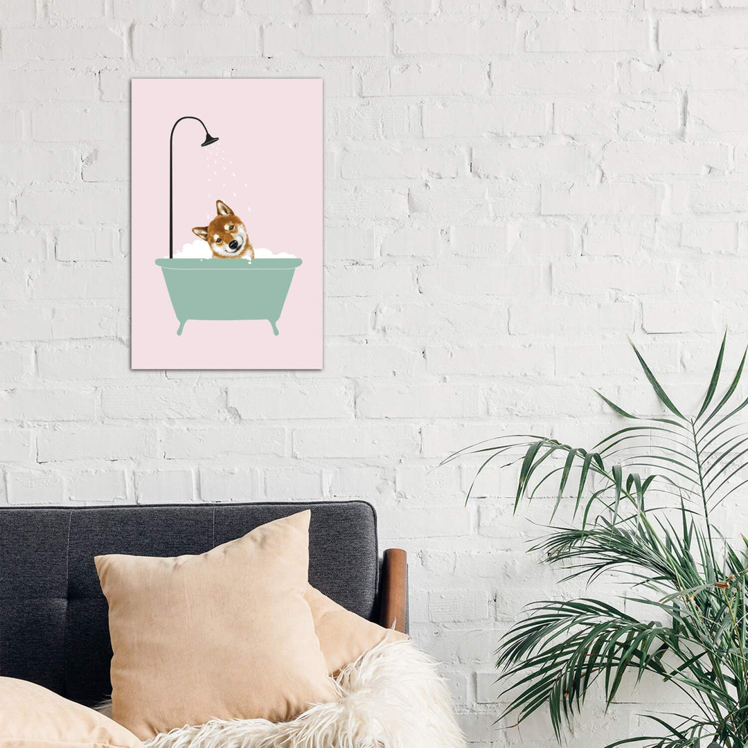 Shiba Inu Enjoying Bubble Bath by Big Nose Work - Wrapped Canvas Print