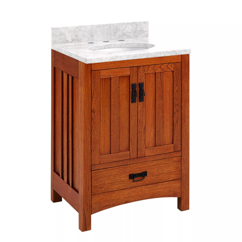 24" Maybeck Vanity - Tinted Oak With Undermount Sink, 8" Widespread, Carrara Marble