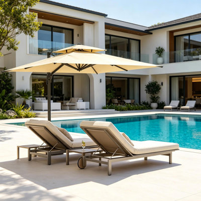 Modern Outdoor Canopy Umbrella,Cantilever Patio Umbrella,Offset Garden Umbrella(Only 1pcs Cross Base and 1pcs Umbrella Included,No Counterweight Base)