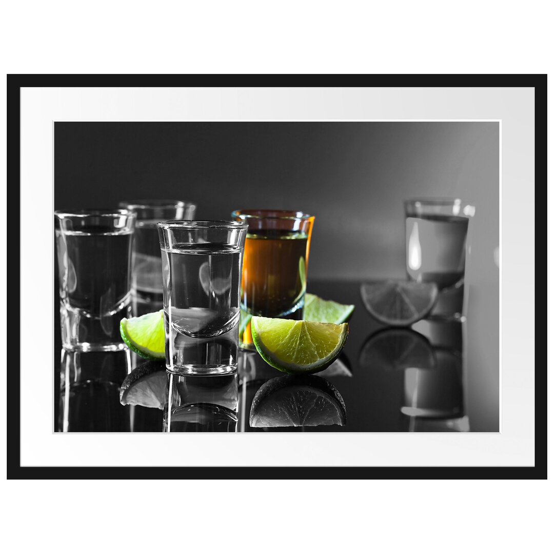 Gerahmtes Poster Tequila Shots mit Limetten