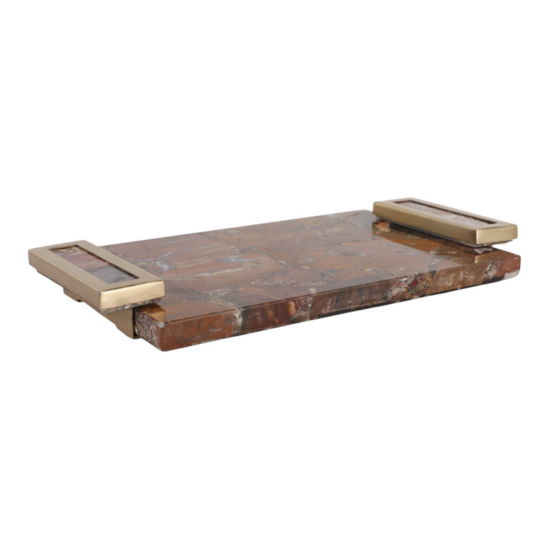 Plateau décoratif avec poignées pour entrée - Organisateur de table et centre de table - 43 cm, brun et or