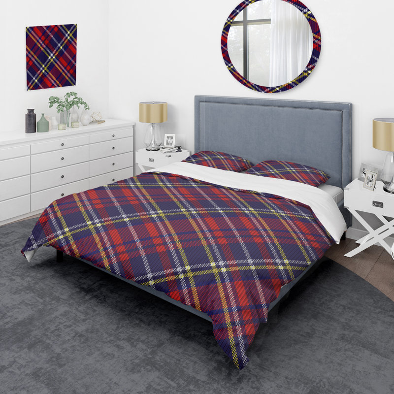 Tartan à carreaux bleu et rouge - Ensemble de housse de couette abstrait - Microfibre de polyester