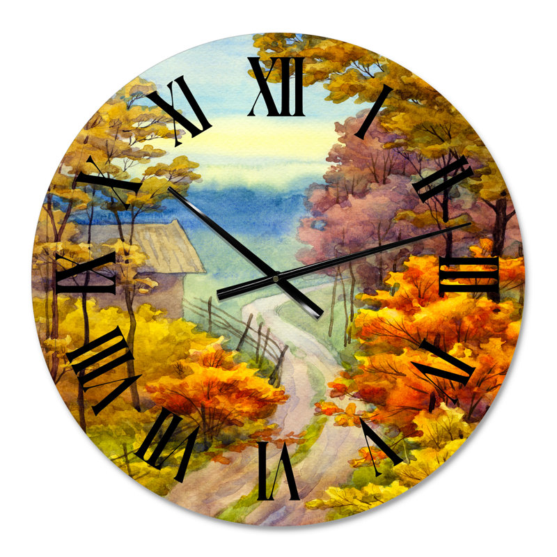 Petite route dans une scène d'automne VIbrant - horloge murale Lake House, Surdimensionné