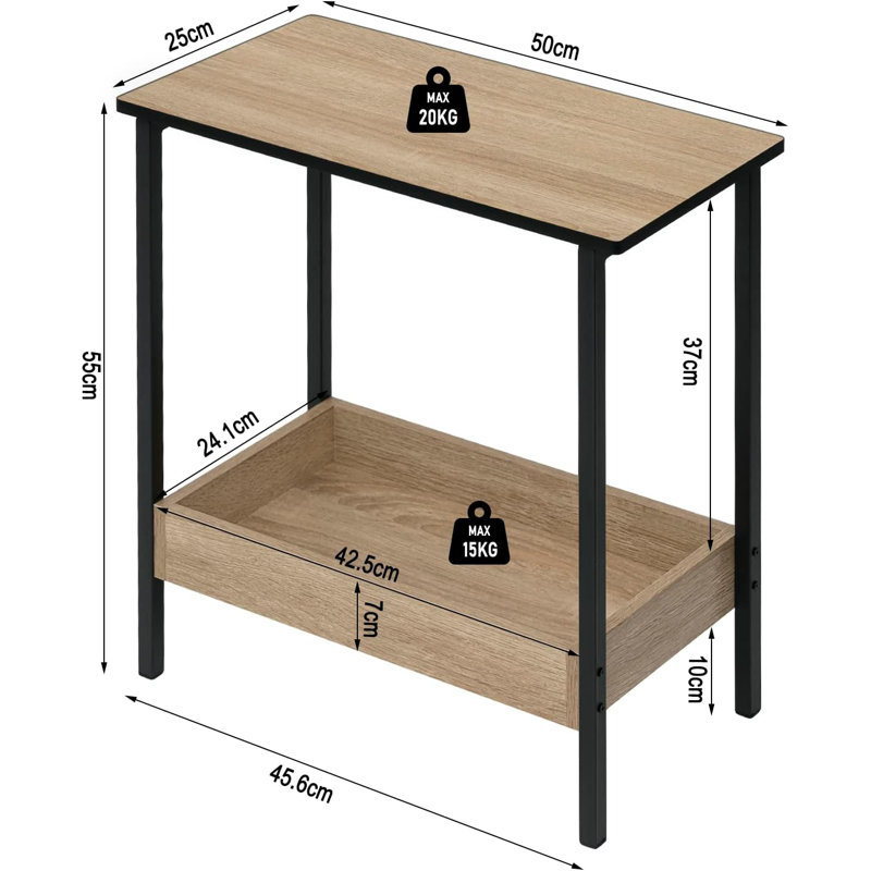 Laimondo Metal Bedside Table, Light Brown/Black