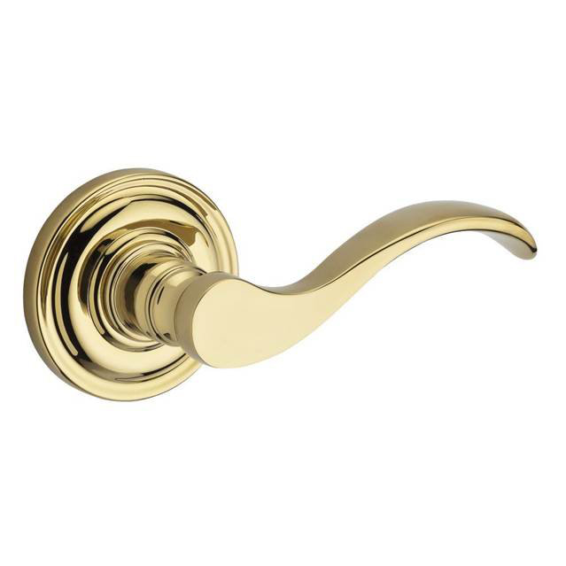 Curve Keyed Door Lever with Traditional Round Rose, Left, Polished Brass, Yes