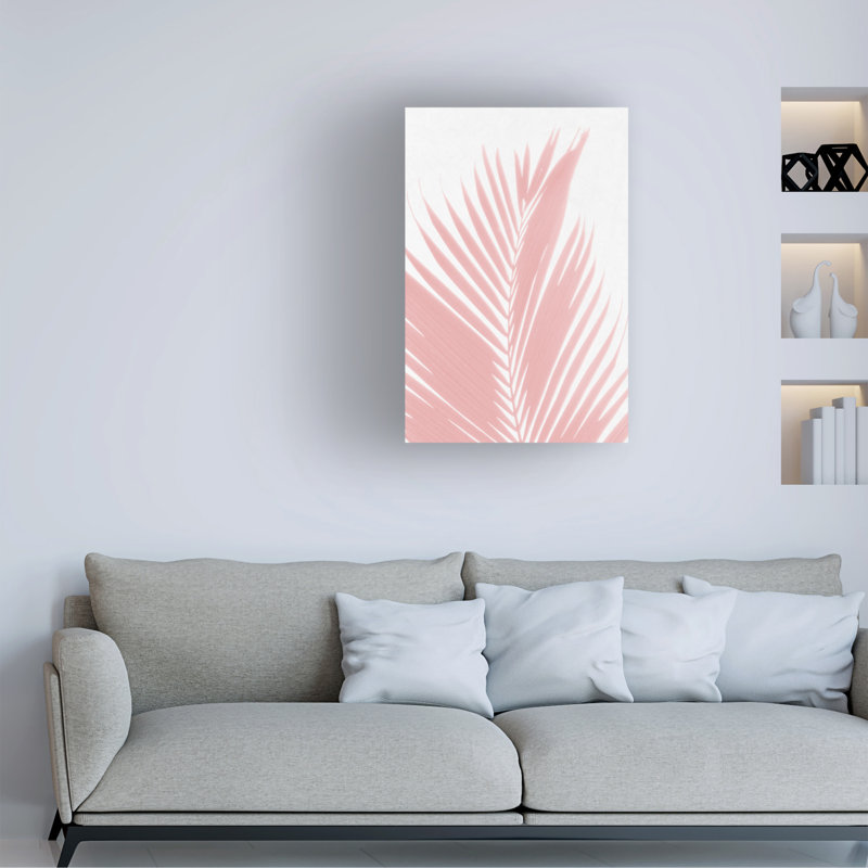 Art sur toile, bol Amini54, feuilles de palmier rose, H 12 po x l 19 po