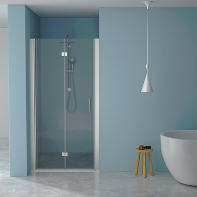 34"W X 72"H Fold Frameless Shower Door With Tempered Glass, Brushed Nickel