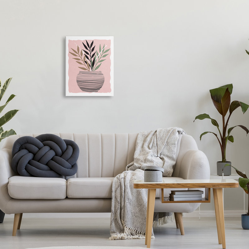 Plant Sprout Branches Minimalistic Abstract Moted Pot Pink XXL Black, art numérique de la giclée encadrée par Daniela Santiago