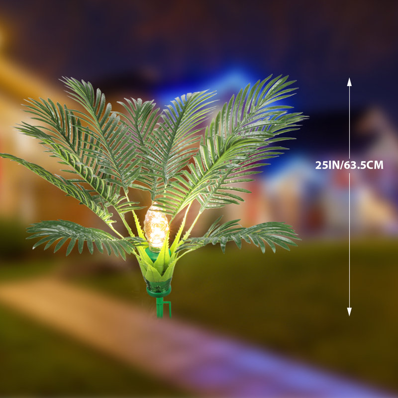 2-Pack Ground Plug Solar Palm Tree Lights