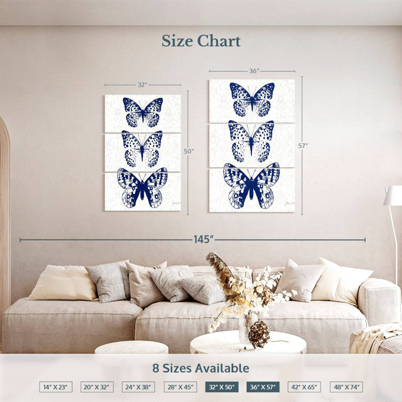 Étude de papillons indigo, H 57 po x l 36 po