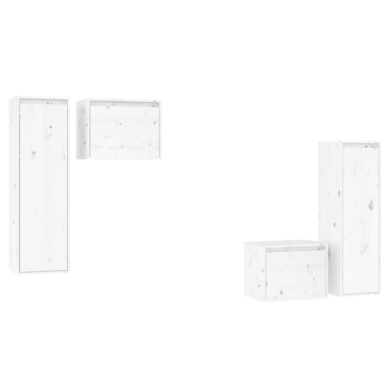Crédence de rangement en bois massif Brydyn, Blanc