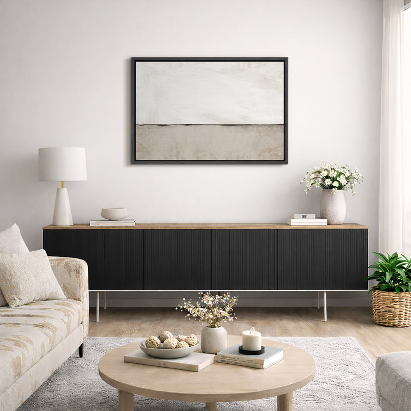 Minimalist "Pastel Beige Tan Abstract Landscape Artwork, Simple Decor Neutral Wall Pictures, Large Framed Canvas Giclee Print Wall Art"