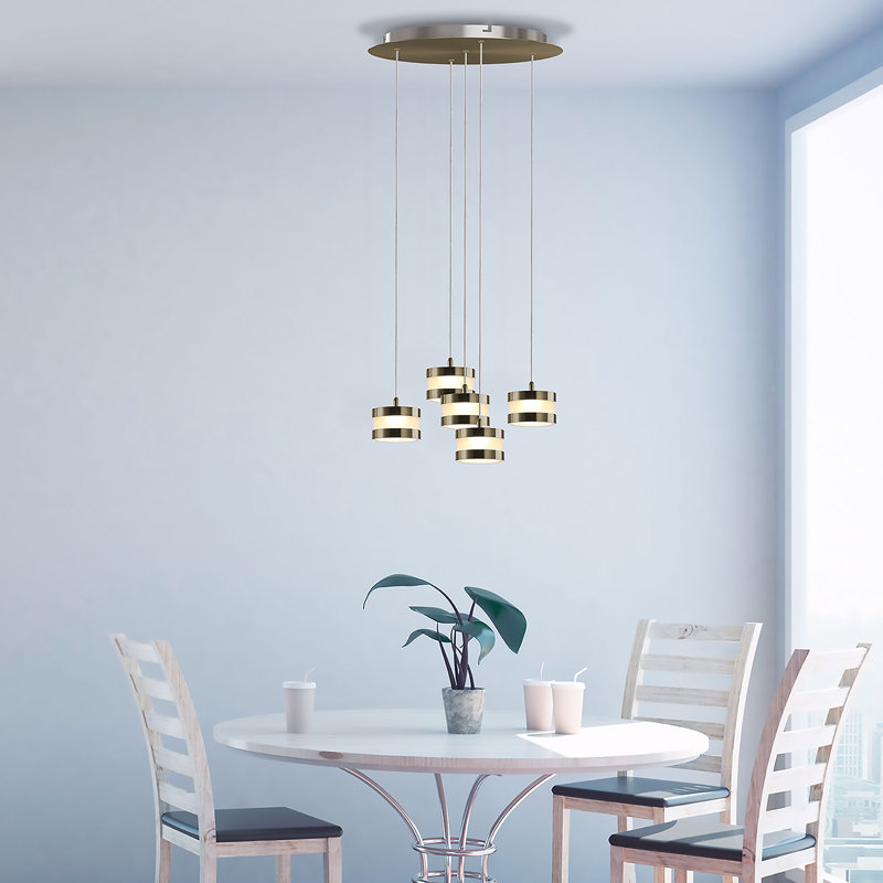 Karter 5-Light LED Cluster Drum Pendant, Laiton brossé