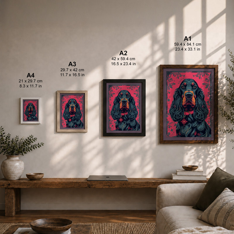 Black Spaniel Portrait Modern - Framed Print, A4 - 29.7 x 21.0 cm, Oak