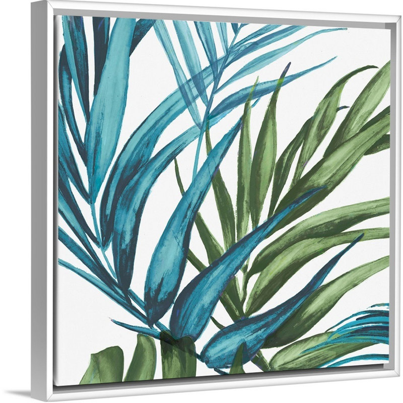 «Palm Leaves II» par Eva Watts - reproduction d'art sur toile, Cadre blanc, H 26 po x l 26 po x P 1,75 po