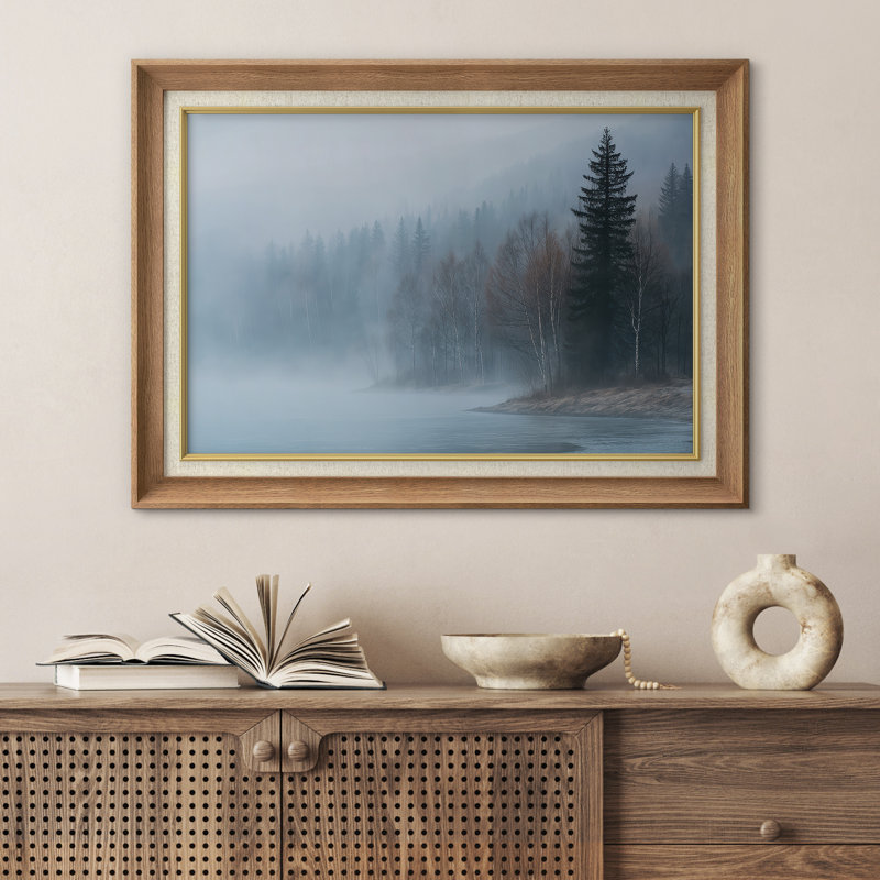 «Foggy Forest Lake with Pine Trees Wall Decor», reproduction d'art sur toile encadrée, H 26 po x l 36 po x P 1,5 po