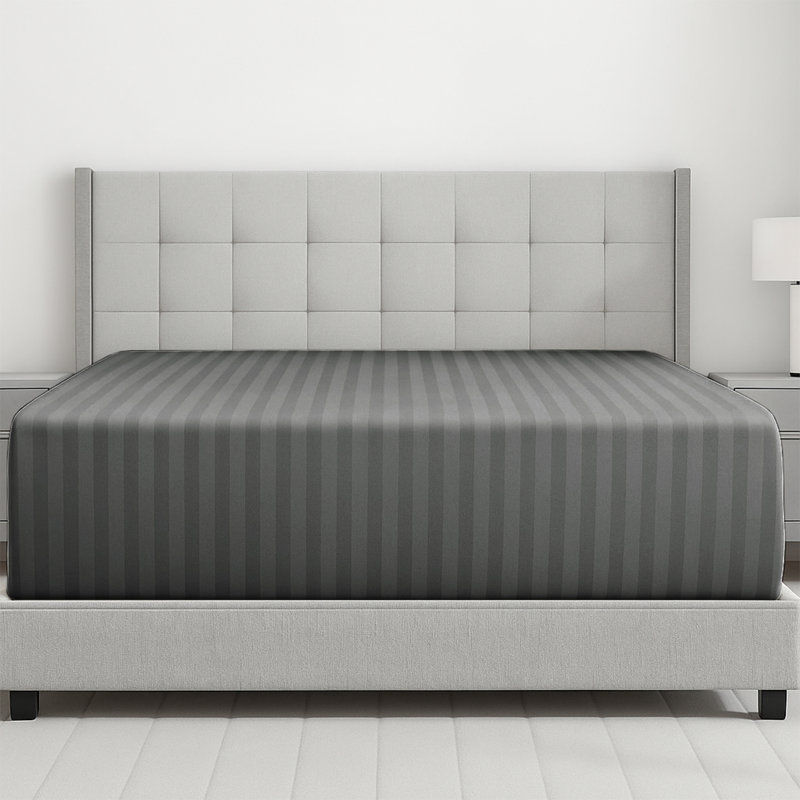 Microfiber Striped Fitted Sheet, Charcoal, Single (3')